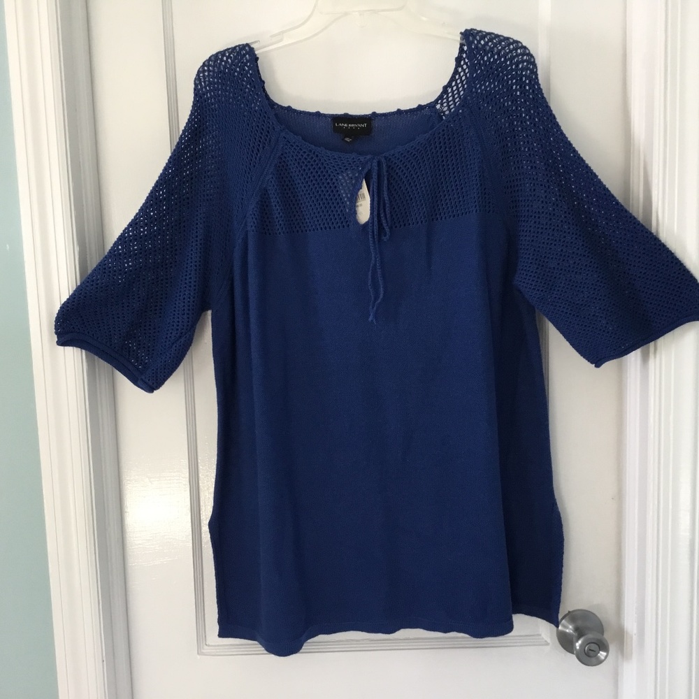 Lane Bryant blue mesh elbow length sleeves, blouse top, size 18/20, NWT